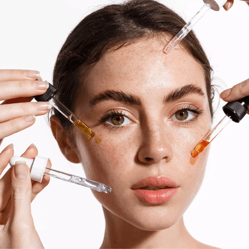 A beginner's skincare routine women with syringes of product
